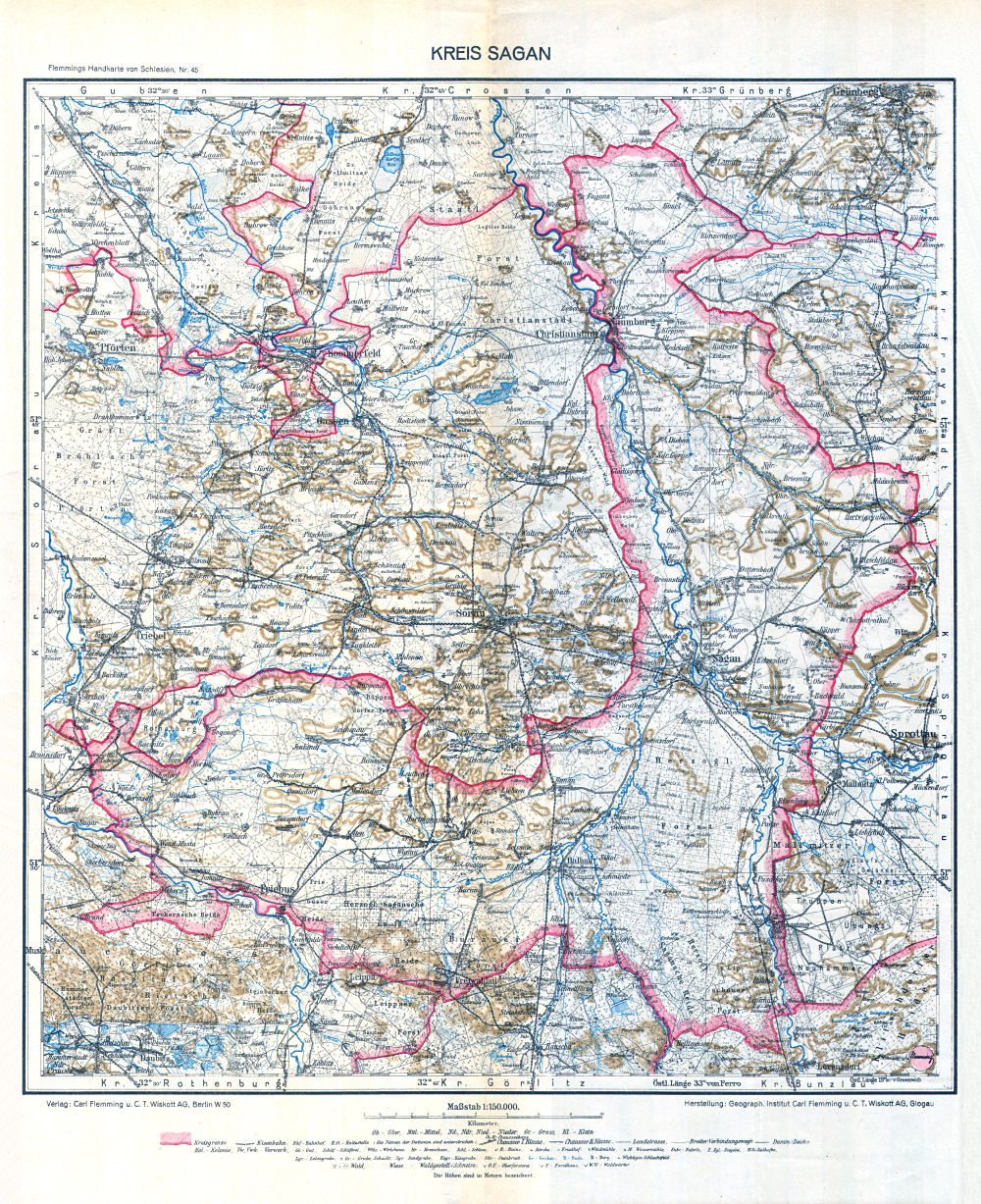 Flemmings Handkarte von Schlesien
Nr. 45&nbsp; Kreis Sagan / Żagań