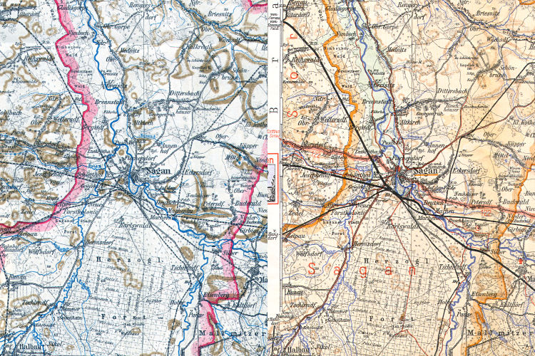 Flemmings Handkarte von Schlesien
Nr. 45&nbsp; Kreis Sagan / Żagań
Flemmings Heimatkarte von Schlesien
Blatt 1. Glogau