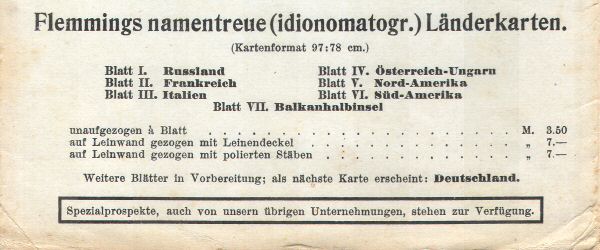 Bladwijzer Namentreue Länderkarten; omslag (1913?) van Carl Flemmings Generalkarte No. 22, 1907
Index Namentreue Länderkarten; cover (1913?) of Carl Flemmings Generalkarte No. 22, 1907