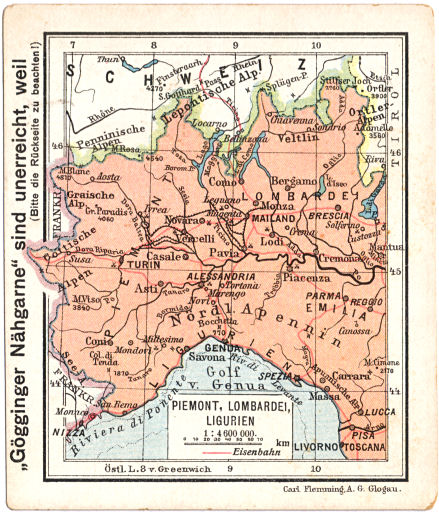 Flemmings Reklame-Atlas (ca. 1910)
(39) Piemont, Lombardei, Ligurien