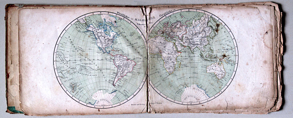 Handtke's Schul-Atlas, 1860
1/2. Westliche Halbkugel / Östliche Halbkugel