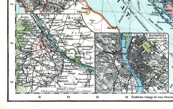 Hand-Atlas Otto Herkt (ca.&nbsp;1910)
28ab. Wenen, Budapest / Vienna, Budapest