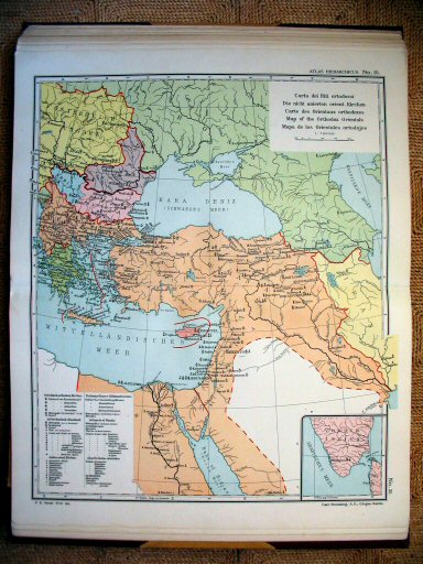 Atlas Hierarchicus 1913
35. Carta dei Riti ortodossi
Kaart van de oosters-orthodoxe Kerken / Map of the Orthodox Orientals