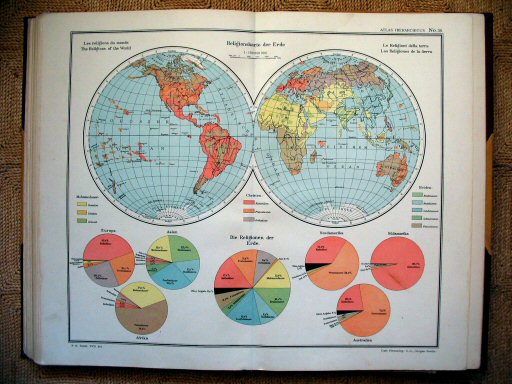 Atlas Hierarchicus 1913
36. Religionskarte der Erde
Godsdienstkaart van de wereld / The religions of the World