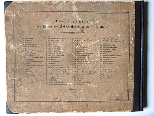 Sohr's Hand-Atlas 1844
Achterkant band met inhoudsopgave
Back cover with table of contents