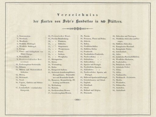 Sohr's Hand-Atlas 1844
Inhoudsopgave (met 3. Mondkarte)
Table of contents (with 3. Mondkarte)