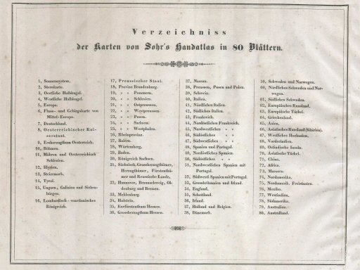Sohr-Berghaus Hand-Atlas 1847
Inhoudsopgave atlas
Atlas table of contents