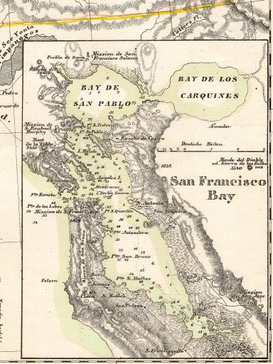 Sohr-Berghaus Hand-Atlas 1850
Baai van San Francisco (bijkaart S.12)
San Francisco Bay (inset map S.12)