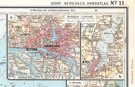 Sohr-Berghaus, Handatlas, 9. Aufl.
11a. Hamburg-Altona  11b. Kiel (1903/04)
Hamburg-Altona, Kiel