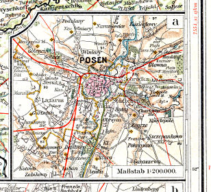 Sohr-Berghaus, Handatlas, 9. Aufl.
15a. Posen (1903/04)
Posen (Poznań)