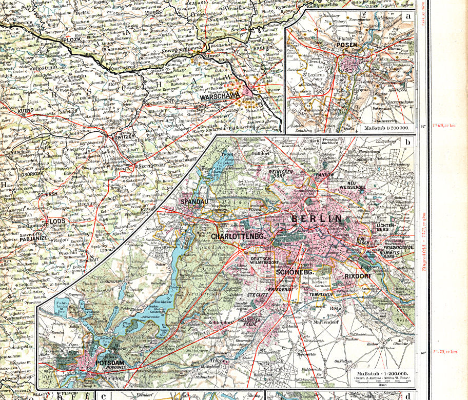 Sohr-Berghaus, Handatlas, 9. Aufl.
15a. Posen&nbsp; 15b. Berlin
Posen (Poznań), Berlin