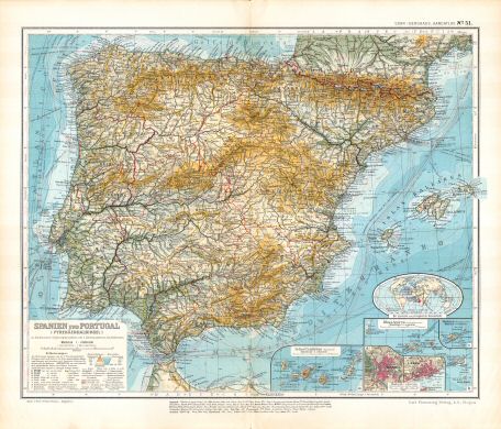 Sohr-Berghaus, Handatlas, 9. Aufl.
51. Spanien und Portugal (Pyrenäenhalbinsel) physisch
Spanje en Portugal, natuurkundig
Spain and Portugal, physical
