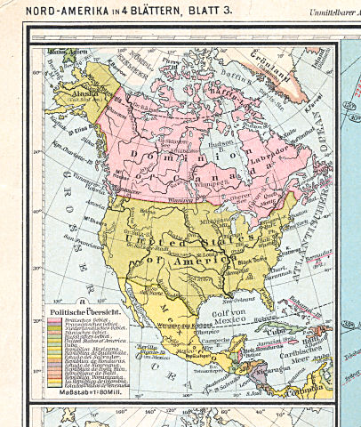 Sohr-Berghaus, Handatlas, 9. Aufl.
70a. Nord-Amerika, politische Übersicht (1903/04)
Noord-Amerika (staatkundig) / North America (political)
