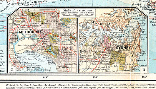 Sohr-Berghaus, Handatlas, 9. Aufl.
84a. Melbourne&nbsp; 84b. Sydney
Melbourne / Sydney