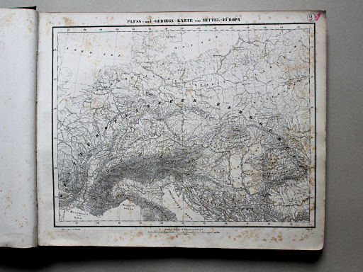 Sohr-Berghaus Universal-Handatlas NL, 1850
9. Fluss- und Gebirgs-Karte von Mittel-Europa