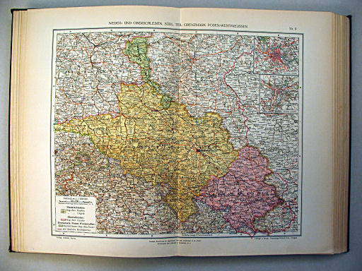 Ullsteins Weltatlas (1923)
9. Nieder- und Oberschlesien, südl. Teil Grenzmark Posen-Westpreussen
Neder- en Opper-Silezië en het zuiden van de Grensmark Posen-West-Pruisen
Lower and Upper Silesia and the southern part of the Border Province of Posen-West Prussia