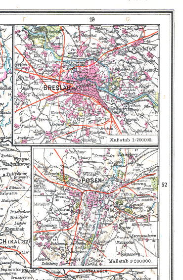 Ullsteins Weltatlas (1923)
9a. Breslau  9b. Posen
Breslau (Wrocław), Posen (Poznań)