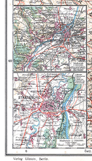 Ullsteins Weltatlas (1923)
14a. Metz  14b. Straßburg
Metz, Straatsburg / Metz, Strasbourg