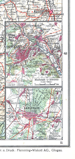 Ullsteins Weltatlas (1923)
14c. Stuttgart  14d. Karlsruhe
Stuttgart, Karlsruhe