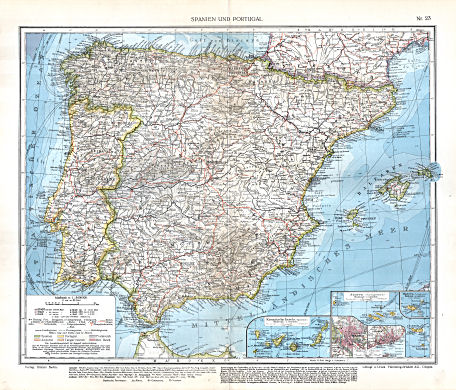 Ullsteins Weltatlas (1923)
23. Spanien und Portugal (politisch)
Spanje en Portugal (staatkundig) / Spain and Portugal (political)