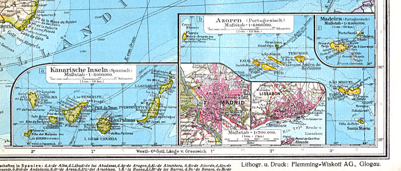 Ullsteins Weltatlas (1923)
23a. Kanarische Inseln  23b. Azoren  23c. Madeira  23d. Madrid  23e. Lissabon
Canarische Eilanden, Azoren, Madeira, Madrid, Lissabon
Canary Islands, Azores, Madeira, Madrid, Lisbon