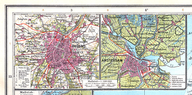 Ullsteins Weltatlas (1923)
24a. Brüssel  24b. Amsterdam
Brussel, Amsterdam / Brussels, Amsterdam