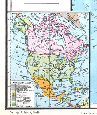 Ullsteins Weltatlas (1923)
38a. Nordamerika (Politische Übersicht)
Noord-Amerika (staatkundig) / North America (political)