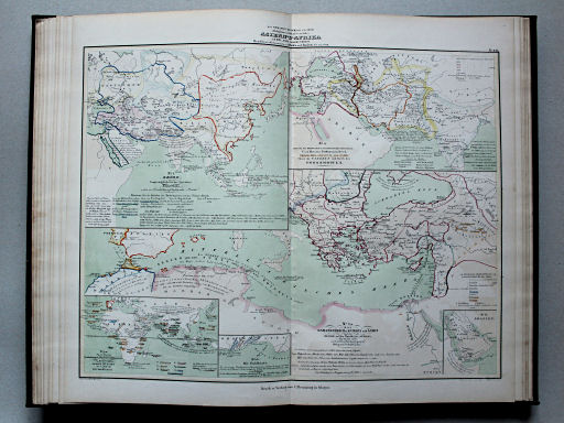 von Wedell's Historischer Hand-Atlas, 1856
21. Das Osmanen-Reich bis um 1600. Asien, Nord-Afrika im XIV.-XVII. Jahrhundert. Handelsetablissements in Afrika und Asien bis um 1700