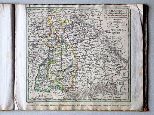 Allmän Atlas af C.F. Weiland, 1825
10. Baiern, Württemberg, Baden, Hessen Darmstadt, Nassau, Hohenzollern, Hessen Homburg und Frankfurt