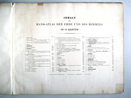 Hand-Atlas der Erde und des Himmels (1860)
Inhoudsopgave / Table of contents