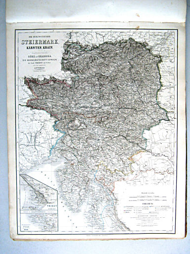 Hand-Atlas der Erde und des Himmels (1860)
15. Die Herzogthümer Steiermark, Kärnten, Krain, Das (Illyrische) Küstenland: die gefürstete Grafschaft Görz und Gradiska, die Markgrafschaft Istrien, die Stadt Triest mit Gebiet und das ungarische Littorale