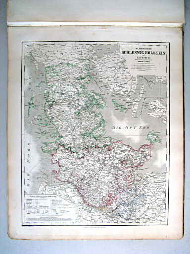Hand-Atlas der Erde und des Himmels (1860)
45. Die Herzogthümer Schleswig, Holstein und Lauenburg mit den freien und Hansestädten Hamburg & Lübeck