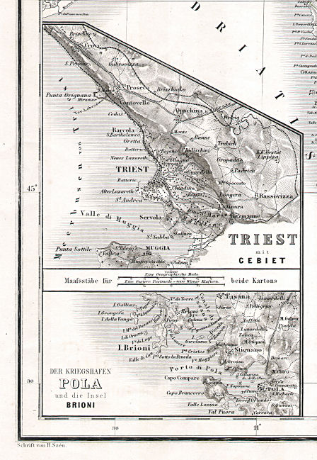 Hand-Atlas des Himmels und der Erde (1869)
29a. Triest mit Gebiet
29b. Der Kriegshafen Pola und die Insel Brioni