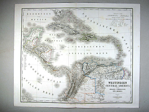 Hand-Atlas des Himmels und der Erde (1869)
64. Westindien Central-America und das nördliche und nordwestliche Süd America: Nueva Granada und Venezuela