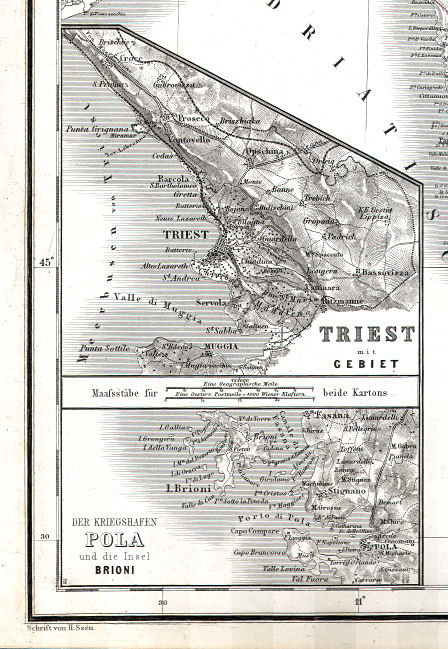 Hand-Atlas des Himmels und der Erde (1873)
29a. Triest mit Gebiet
29b. Der Kriegshafen Pola und die Insel Brioni