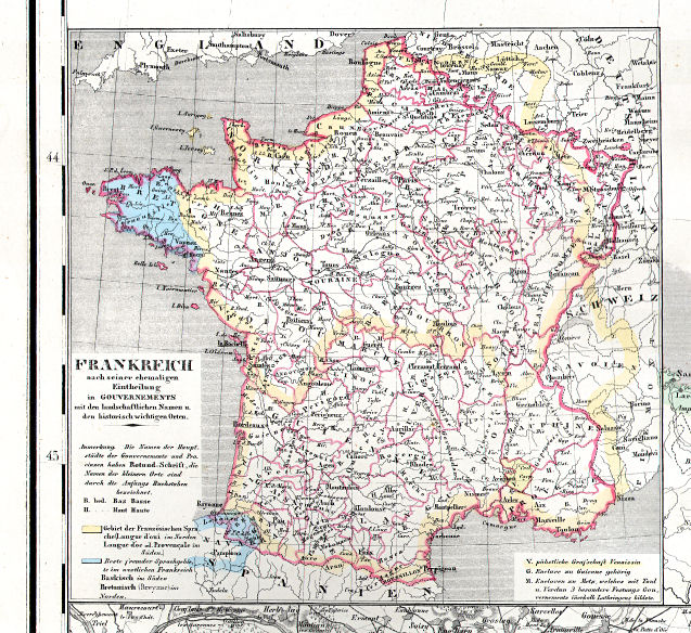 Hand-Atlas des Himmels und der Erde (1873)
39a. Frankreich nach seiner ehemaligen Eintheilung in Gouvernements