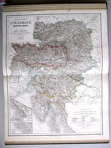 Hand-Atlas des Himmels und der Erde (1876)
29. Die Herzogthümer Steiermark, Kärnten, Krain, Das (Illyrische) Küstenland: die gefürstete Grafschaft Görz und Gradiska, die Markgrafschaft Istrien, die Stadt Triest mit Gebiet und das ungarische Littorale