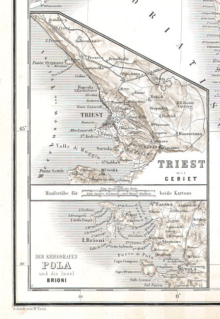 Hand-Atlas des Himmels und der Erde (1876)
29a. Triest mit Gebiet
29b. Der Kriegshafen Pola und die Insel Brioni