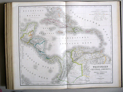 Hand-Atlas des Himmels und der Erde (1876)
64. Westindien Central-America und das nördliche und nordwestliche Süd America: Nueva Granada und Venezuela
