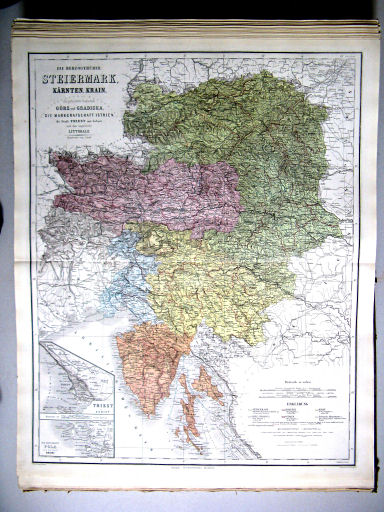 Hand-Atlas des Himmels und der Erde (1880)
29. Die Herzogthümer Steiermark, Kärnten, Krain, Das (Illyrische) Küstenland: die gefürstete Grafschaft Görz und Gradiska, die Markgrafschaft Istrien, die Stadt Triest mit Gebiet und das ungarische Littorale