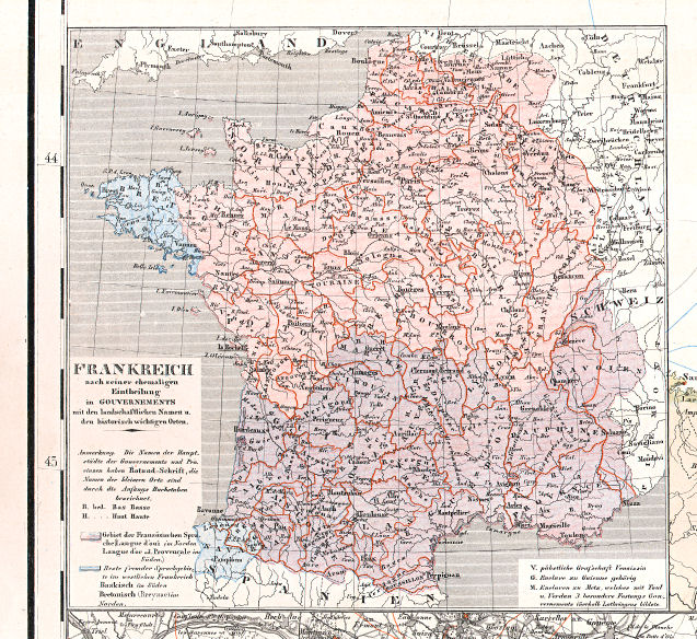 Hand-Atlas des Himmels und der Erde (1880)
39a. Frankreich nach seiner ehemaligen Eintheilung in Gouvernements