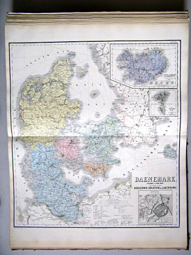 Hand-Atlas des Himmels und der Erde (1880)
45. Daenemark, Island u. die Far-Oer. Preussische Provinz Schleswig-Holstein mit Lauenburg