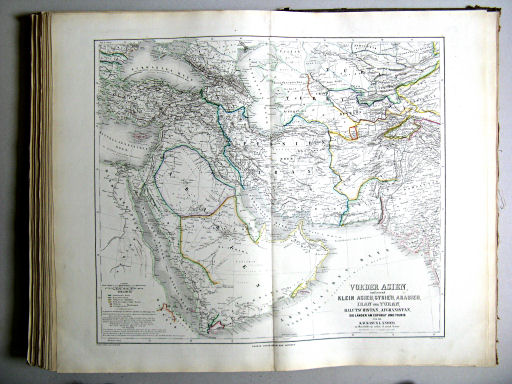 Hand-Atlas des Himmels und der Erde (1880)
52. Vorder Asien: umfassend Klein Asien, Syrien, Arabien, Iran und Turan, Balutschistan, Afghanistan, die Länder am Euphrat und Tigris und die Kaukasus Länder
