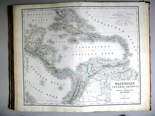 Hand-Atlas des Himmels und der Erde (1880)
64. Westindien Central-America und das nördliche und nordwestliche Süd America: Columbia und Venezuela