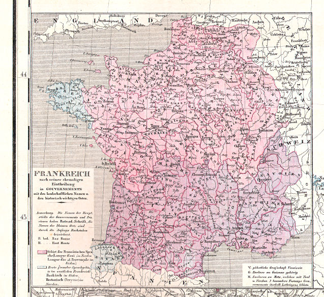 Hand-Atlas des Himmels und der Erde (1886)
39a. Frankreich nach seiner ehemaligen Eintheilung in Gouvernements