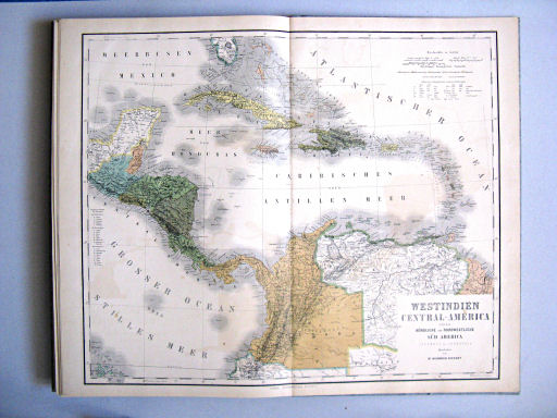Hand-Atlas des Himmels und der Erde (1886)
64. Westindien Central-America und das nördliche und nordwestliche Süd America: Columbia und Venezuela