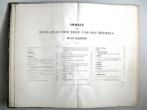 Hand-Atlas der Erde und des Himmels in 50 Blättern (1863)
Inhoudsopgave / Table of contents