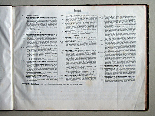 Atlas öfver gamla verlden, 1863
Inhoudsopgave tekstdeel / Text section, table of contents