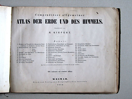 Compendiöser allgemeiner Atlas, 1853
Titelpagina, inhoudsopgave / Title page, table of contents