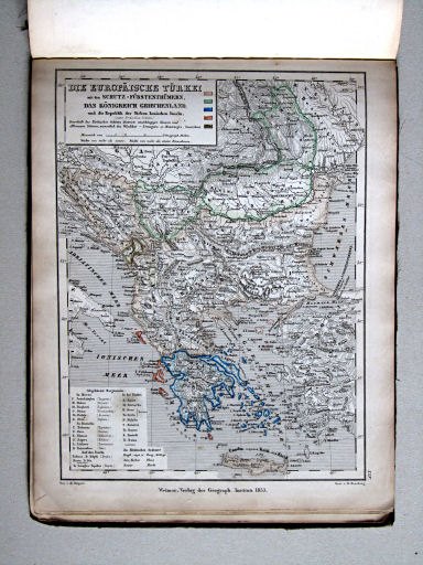 Compendiöser allgemeiner Atlas, 1853
25. Die Europäische Türkei mit den Schutz-Fürstenthümern, das Königreich Griechenland, und die Republik der Sieben Ionischen Inseln